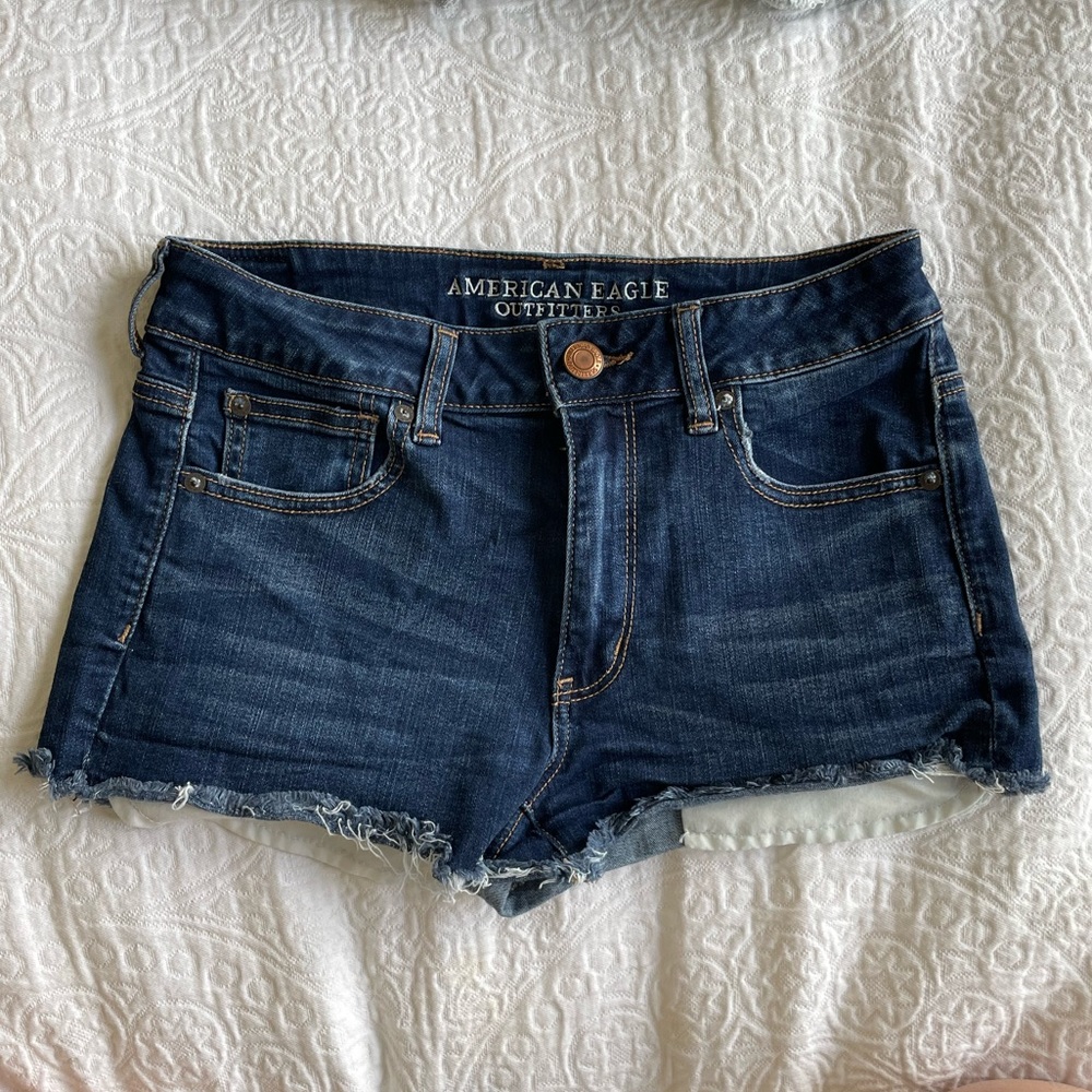 American eagle hi-rise shortie jean shorts- super stretch